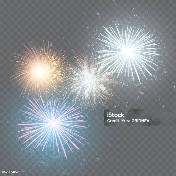 Set Of Isolated Vector Fireworks On A Transparent Background Stock Illustration - Download Image Now