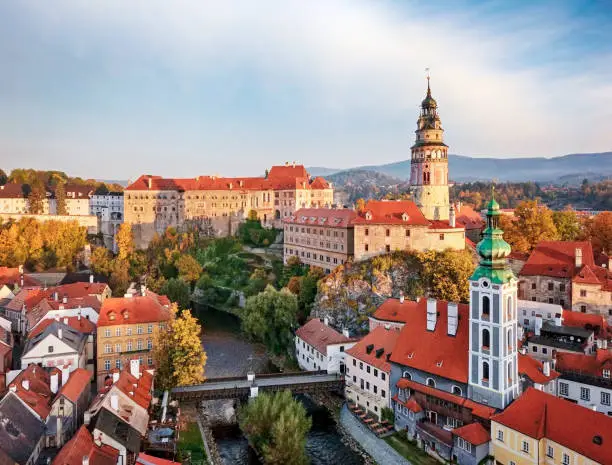View of old town Cesky Krumlov, South Bohemia, Czech Republic