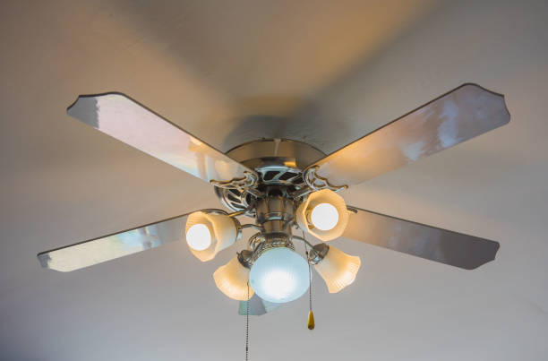 istock Vintage ceiling fan and lamp on white background 857817726