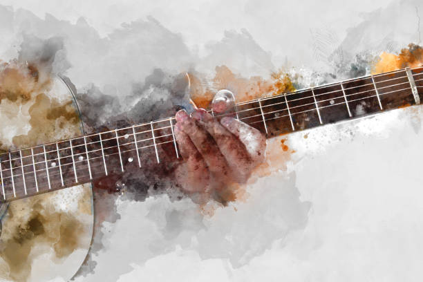 Abstract beautiful playing Guitarist in the foreground, Watercolor painting background and Digital illustration brush to art. Abstract beautiful playing Guitarist in the foreground, Watercolor painting background and Digital illustration brush to art. drumheller stock pictures, royalty-free photos & images