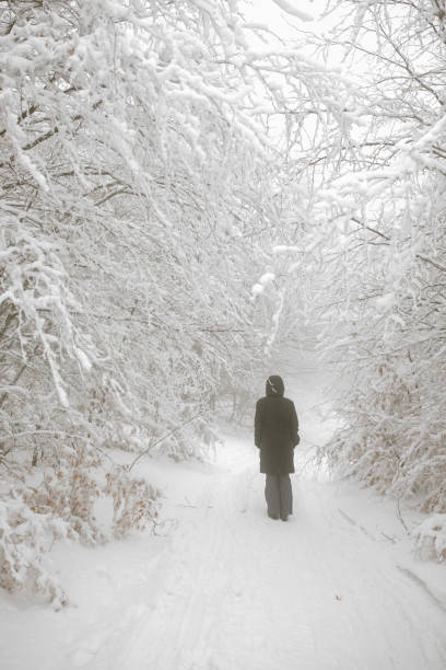 istock Young woman on a walk in winter nature 857825734