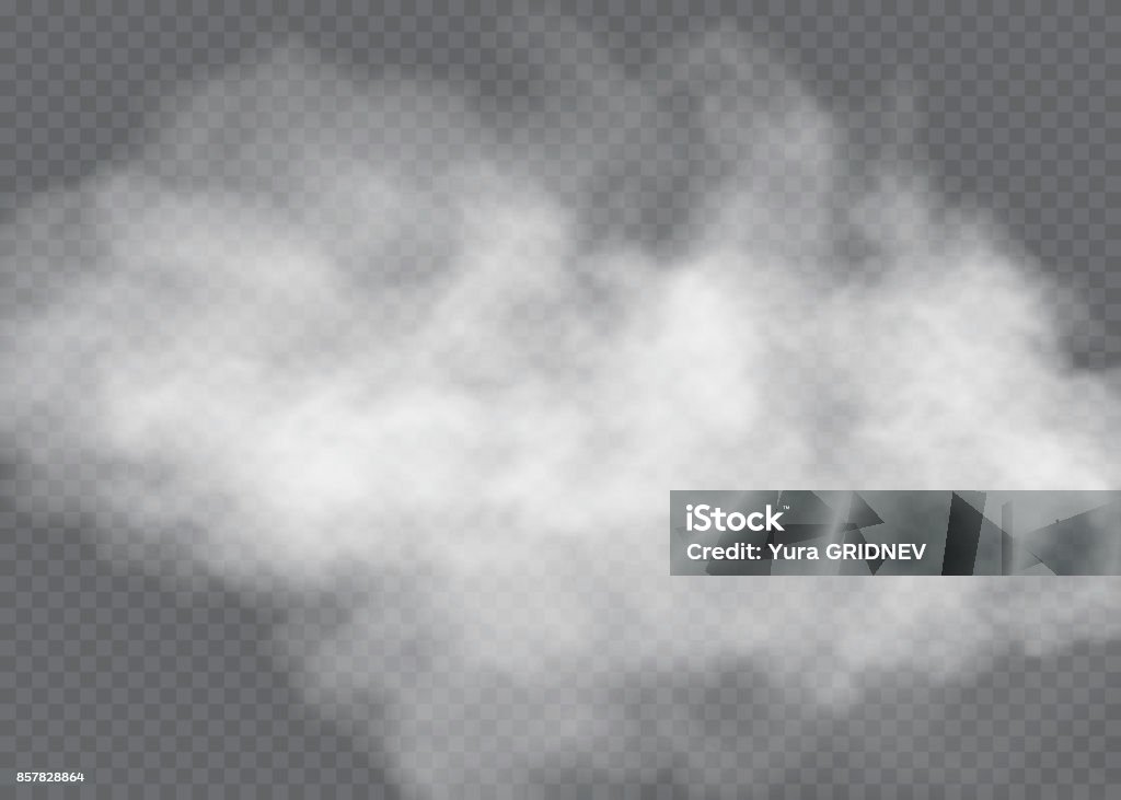 Fog or smoke isolated transparent special effect. White vector cloudiness, mist or smog background. Vector illustration Smoke - Physical Structure stock vector