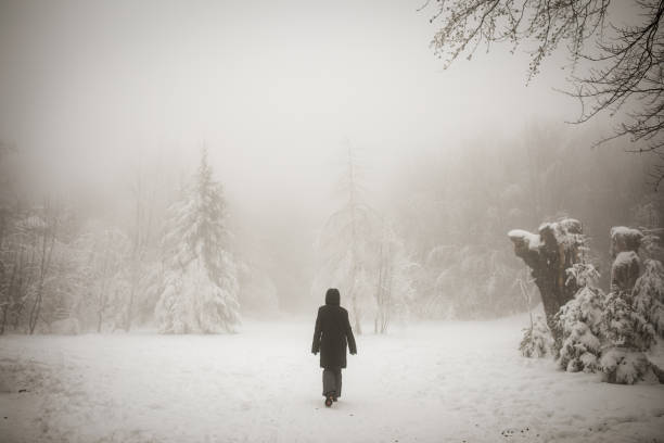 istock Young woman on a walk in winter nature 857831220