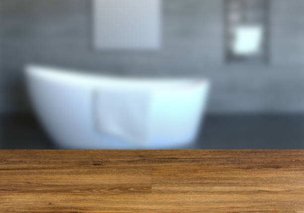 istock The wooden table. Blurred interior. Bathroom 857832574