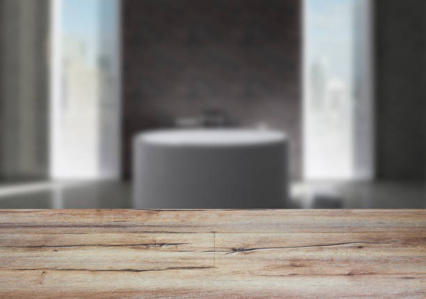 istock The wooden table. Blurred interior. Bathroom 857832974