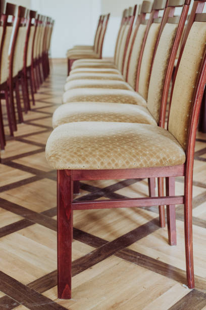 istock empty class room, close up on chair, vintage effect 857833460