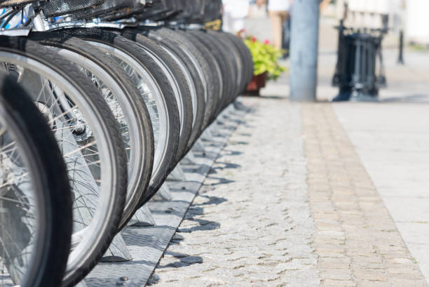 istock close up on bike wheels in row 857834116