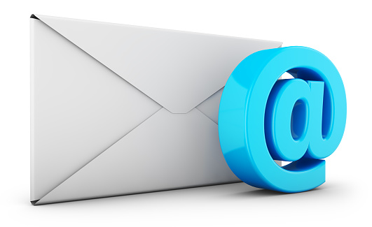 Envelope and email sign on a white background. 3d rendering.