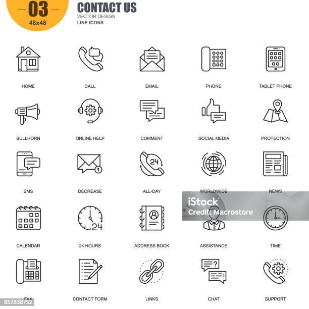 Simple Set Of Contact Us Related Vector Line Icons Stock Illustration - Download Image Now - Icon Symbol, Connection, Telephone