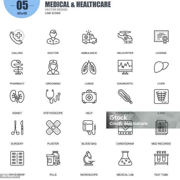 Einfachen Satz Von Medizin Und Des Gesundheitswesens Vektorlinieicons Stock Vektor Art und mehr Bilder von Icon
