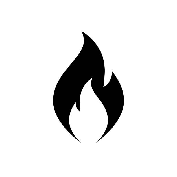 ilustraciones, imágenes clip art, dibujos animados e iconos de stock de icono de llama de fuego. icono negro, minimalista, aislado sobre fondo blanco. - fire