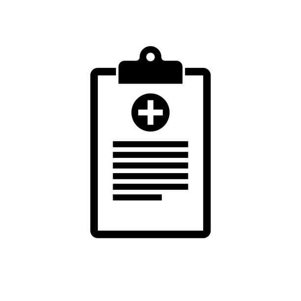 Medical clipboard icon. Black, minimalist icon isolated on white background. Medical clipboard icon. Black, minimalist icon isolated on white background. Clipboard simple silhouette. Web site page and mobile app design vector element. medical clipboard stock illustrations