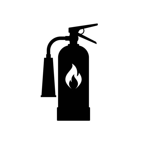 ilustrações, clipart, desenhos animados e ícones de ícone de extintor de incêndio. ícone negro, minimalista, isolado no fundo branco. - computer icon flame symbol black and white