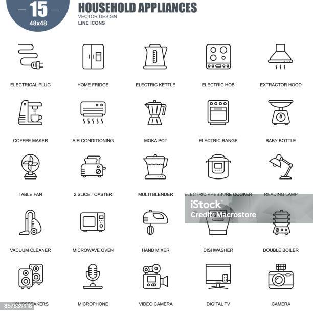 Simple Set Of Household Appliances Vector Line Icons Stock Illustration - Download Image Now