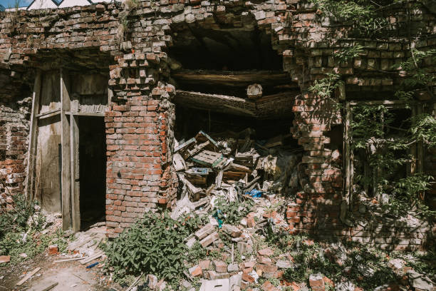 istock Old abandoned ruined hose, demolished by natural disaster or war 857839950