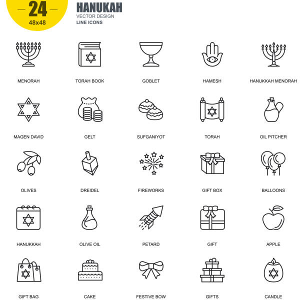 단순한 집합이 hanukah 관련 벡터 라인 아이콘 - hanukkah menorah candle judaism stock illustrations