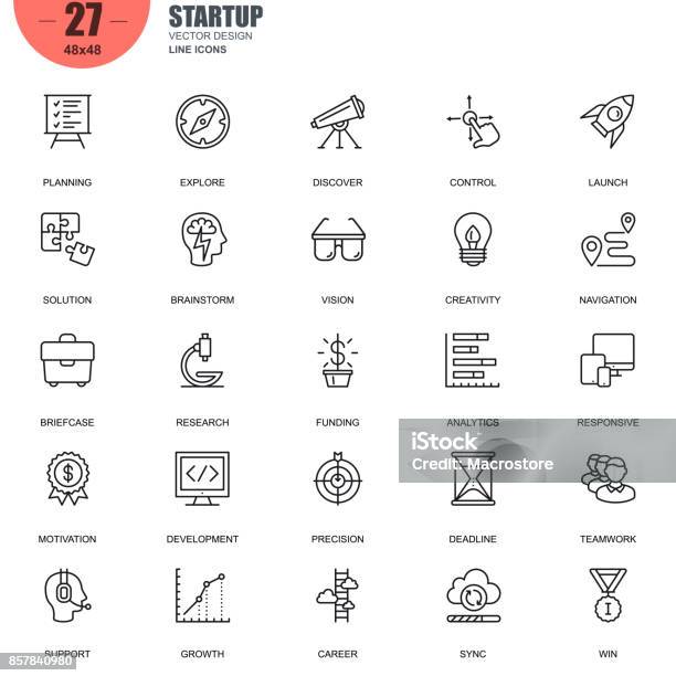 Simple Set Of Startup Related Vector Line Icons Stock Illustration - Download Image Now - Icon Symbol, Research, Line Icon