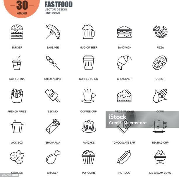 Einfachen Satz Von Fastfood Im Zusammenhang Mit Vektorlinieicons Stock Vektor Art und mehr Bilder von Icon