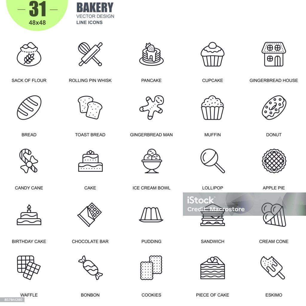 Einfachen Satz von Bäckerei im Zusammenhang mit Vektor-Linie-icons - Lizenzfrei Icon Vektorgrafik