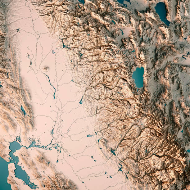 Greater Sacramento Area California USA 3D Render Topographic Map Neutral