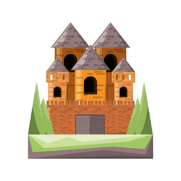 Vector illustration of Castle and pine trees design