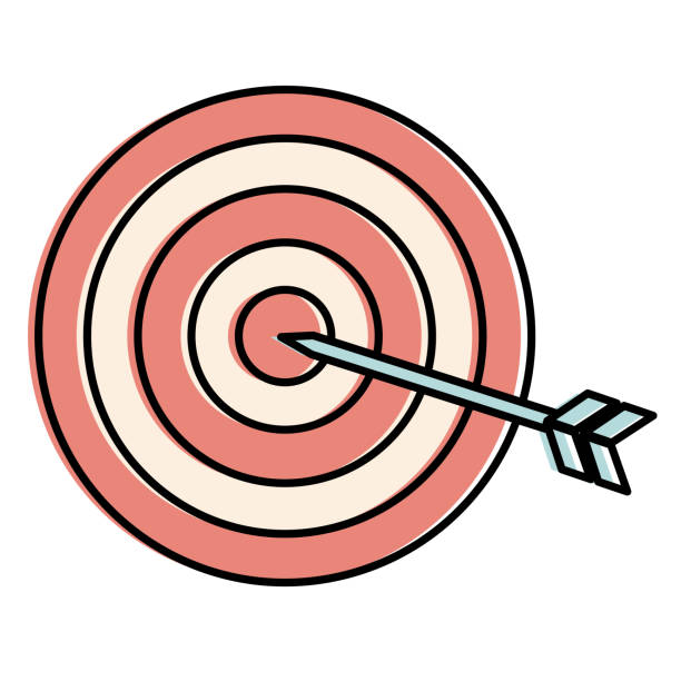 ilustrações, clipart, desenhos animados e ícones de alvo com o ícone de seta isolado - dart target darts penetrating