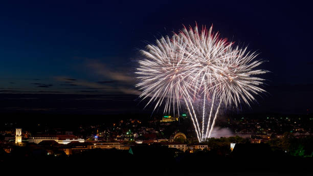 Fireworks over Ansbach stock photo