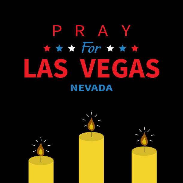 illustrations, cliparts, dessins animés et icônes de jeu de feu bougie brûlante. priez pour le texte de las vegas au nevada. hommage aux victimes de la masse d’attaque terrorisme tir en bt 1er octobre 2017. concept de coup de soutien. design plat. fond noir. - tir à larme à feu