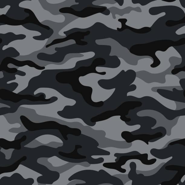 ilustraciones, imágenes clip art, dibujos animados e iconos de stock de patrón transparente de camuflaje ejército, negro y gris. vector de - camuflaje