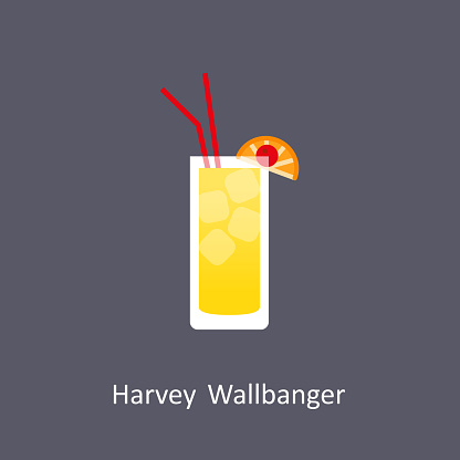 Harvey Wallbanger cocktail icon on dark background in flat style. Vector illustration