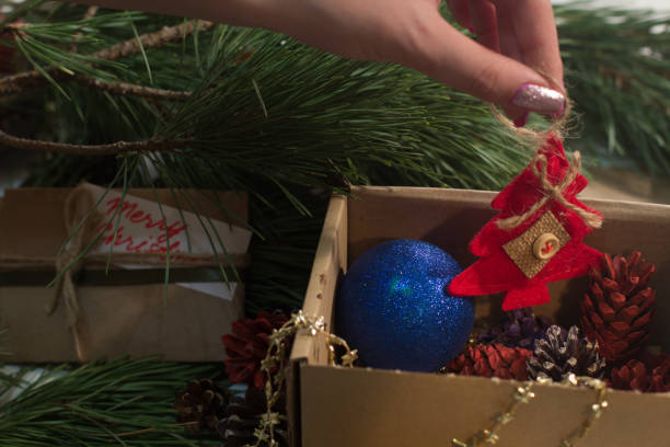 istock Festive box with decoration on Christmas 857856634