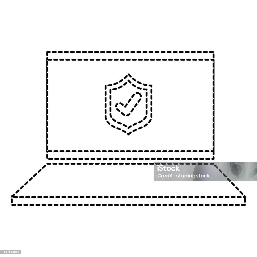 Laptop Computer With Shield Stock Illustration - Download Image Now ...