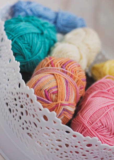istock Multicolored cotton yarn in white basket 857856928