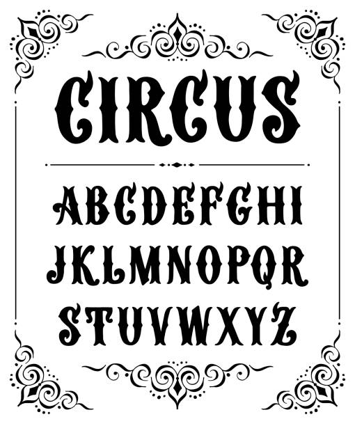 vintage circus label schriftart für design im vintage-stil. vektor-schrift für etiketten und jeder typ entwürfe - schulfest stock-grafiken, -clipart, -cartoons und -symbole