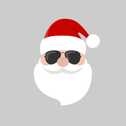 Hipster Santa Claus with cool beard and sunglasses. Merry Christmas card design. Vector flat design