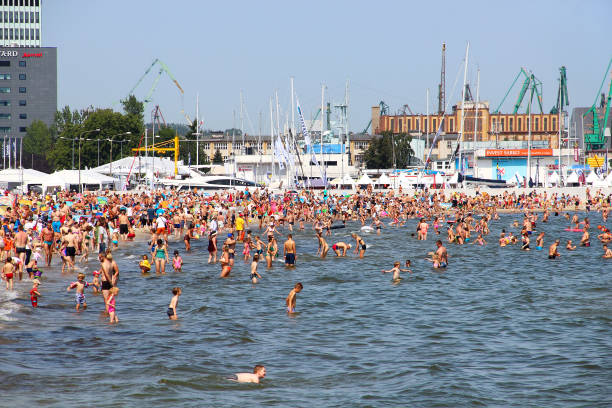 Gdynia: Crowded public beach in Gdynia on Baltic sea