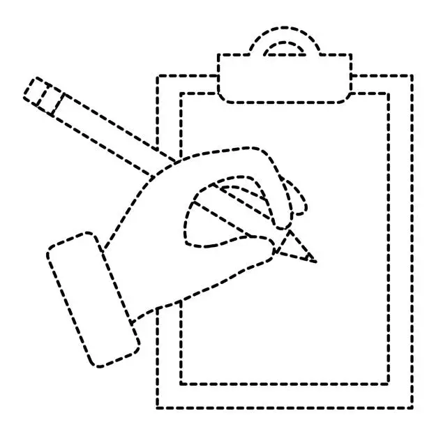 Vector illustration of hand human with pencil writing in clipboard