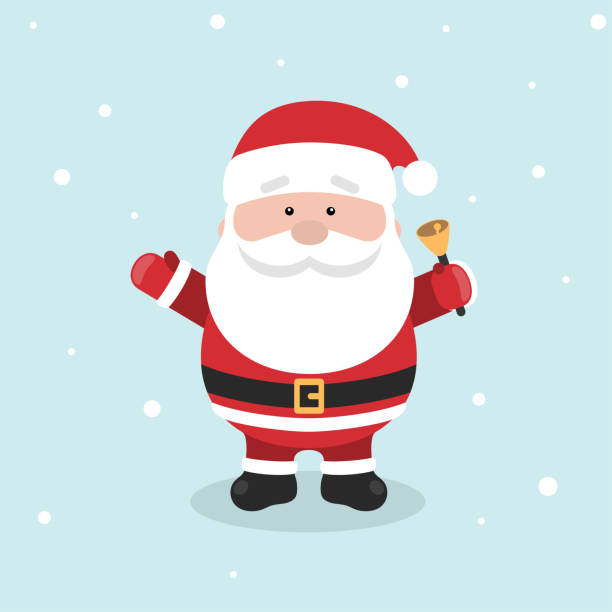 Cartoon Santa Claus for Your Christmas and New Year greeting Design or Animation. Cartoon Santa Claus for Your Christmas and New Year greeting Design or Animation. Vector illustration of happy Santa Claus ringing a hand bell in colorful flat style santa claus illustrations stock illustrations