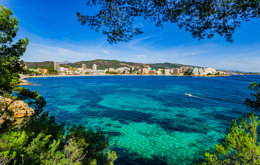 Coastline of the beach resort Magaluf on Majorca island.