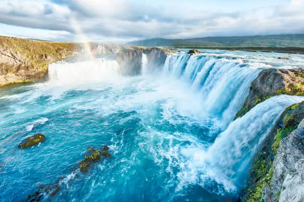 Godafoss is a very beautiful Icelandic waterfall. It is located on the North of the island not far from the lake Myvatn and the Ring Road.