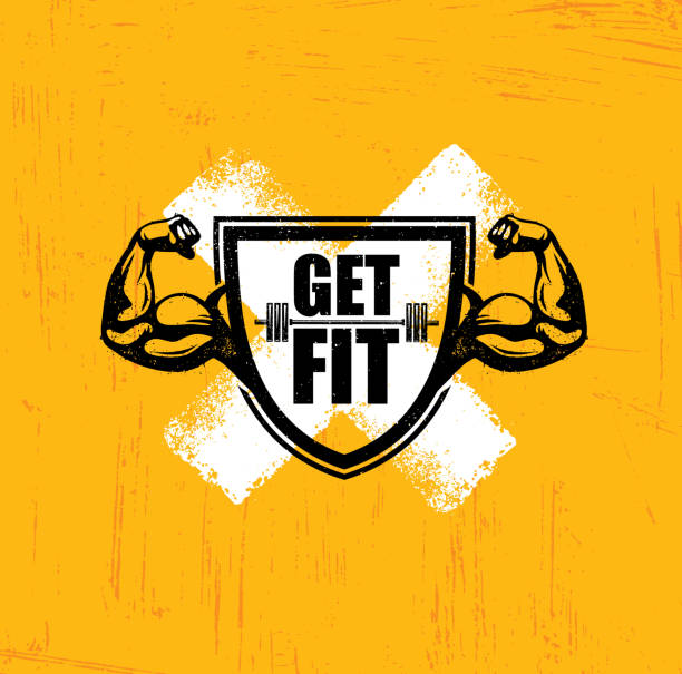 Get Fit. Workout and Fitness Gym Design Element Concept. Creative Custom Vector Sign On Grunge Background Get Fit. Workout and Fitness Gym Design Element Concept. Creative Custom Vector Sign On Grunge Background. gym borders stock illustrations