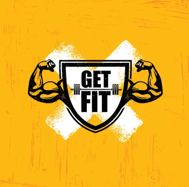 Vector illustration of Get Fit. Workout and Fitness Gym Design Element Concept. Creative Custom Vector Sign On Grunge Background