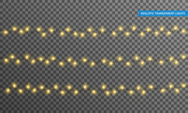 크리스마스 조명입니다. 현실적인 문자열 빛 투명 요소를 디자인합니다. 겨울 휴가 대 한 빛나는 조명. 빛나는 garlands 크리스마스와 새 해에 대 한 - 스트링 라이트 stock illustrations