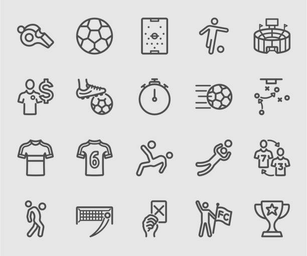 ilustrações de stock, clip art, desenhos animados e ícones de soccer sports line icon - football icons