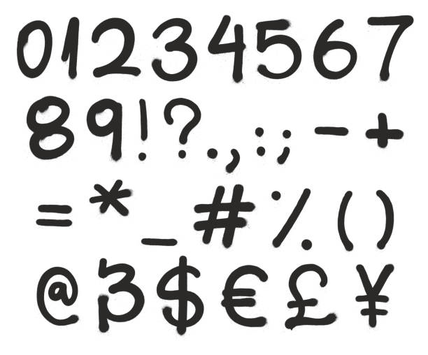 spray paint graffiti vector numery czcionek & symbole - alphabet description number isolated stock illustrations