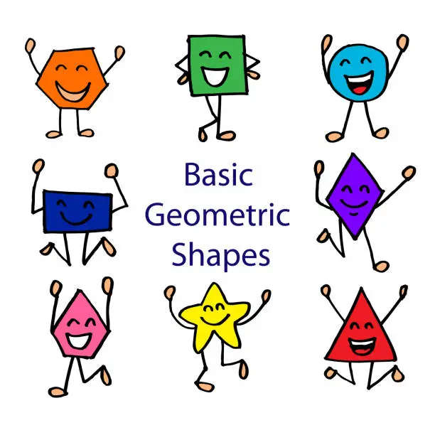 Vector illustration of Basic Geometric Shapes with Cute Cartoon Face