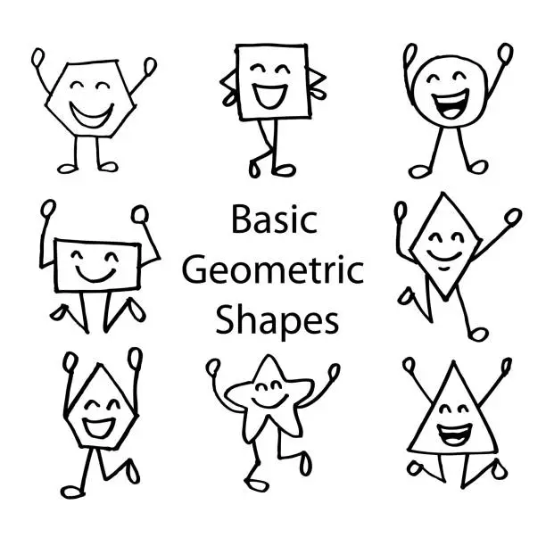 Vector illustration of Basic Geometric Shapes with Cute Cartoon Face