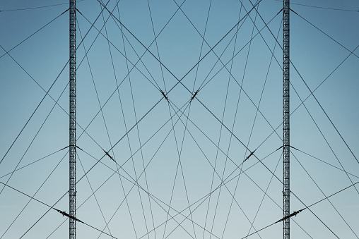 Antenna array set against clear blue skies.