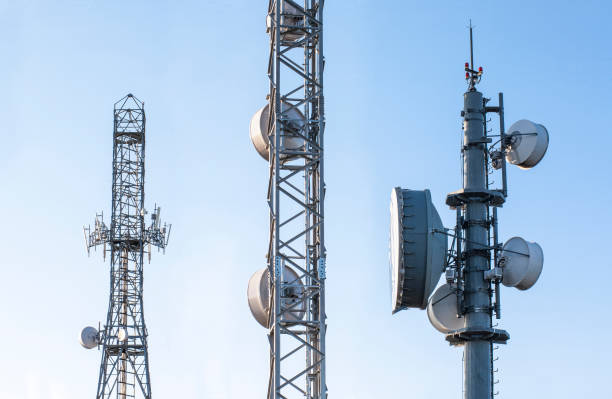 istock Broadcast relay station antennas at rising 857884662
