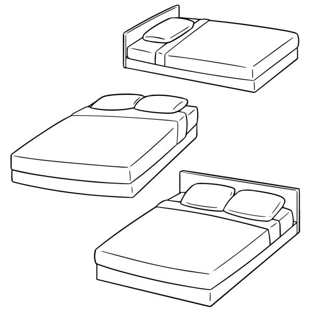 bed vector set of bed drawing of mattress stock illustrations